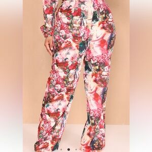 PrettyLittleThing ROSE FEMME RENAISSANCE PRINT WIDE LEG PANTS